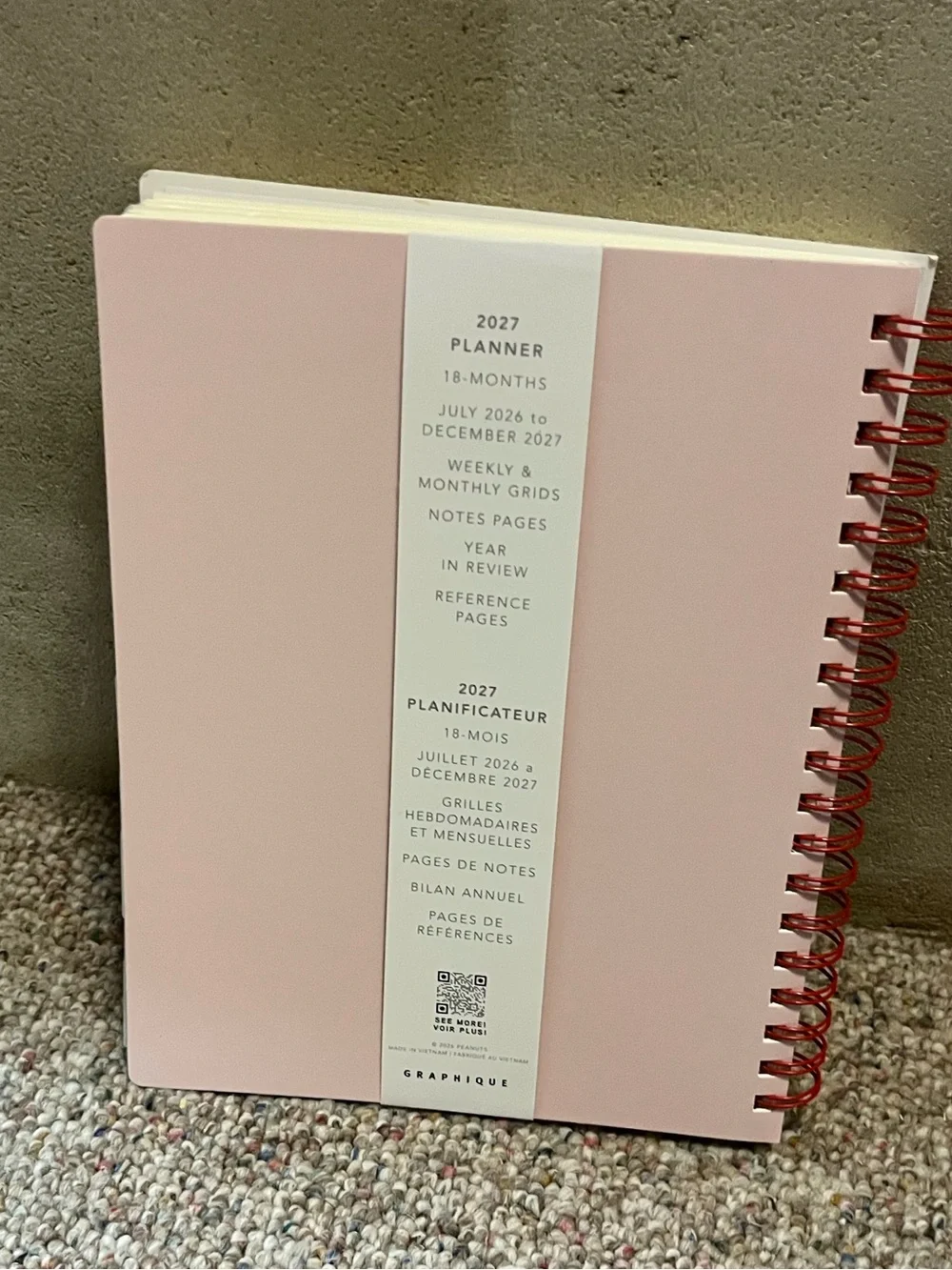 🆕 Peanuts Snoopy 2027 Pink Spiral Planner